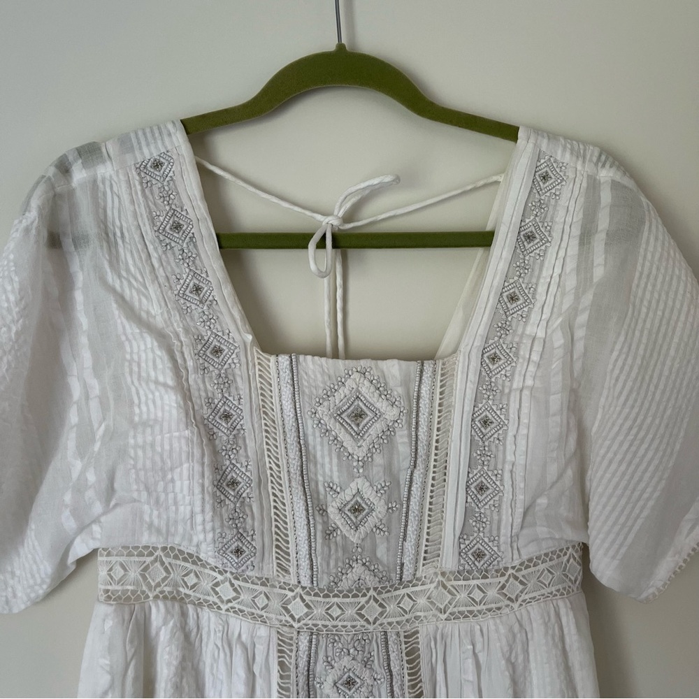 Anthropologie white dress with sliver details